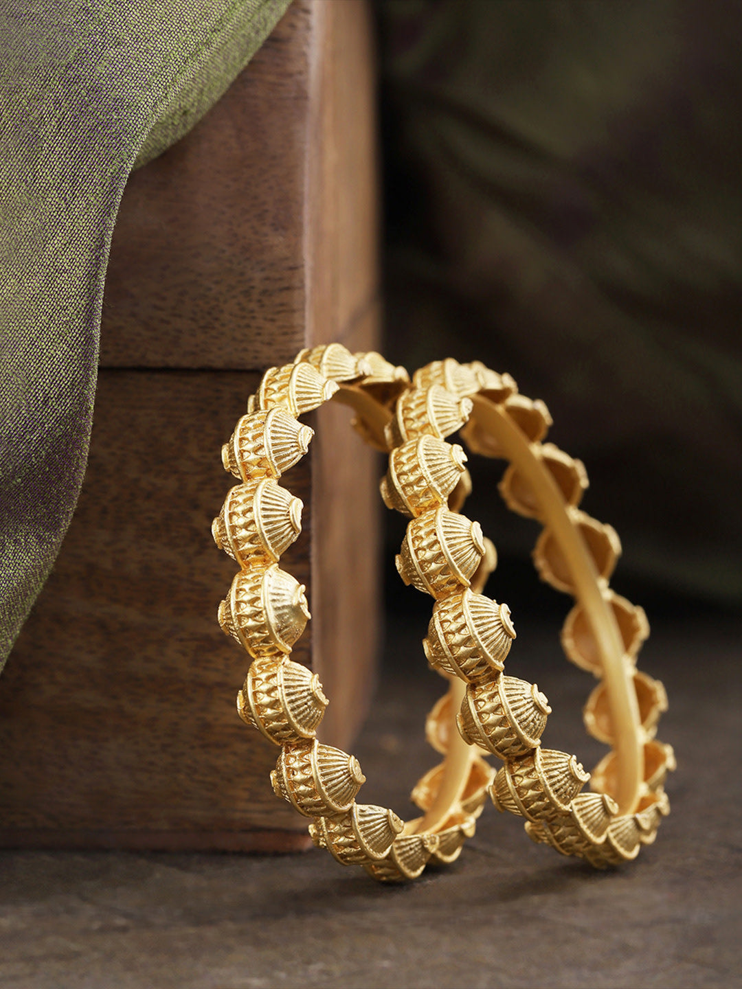 Priyaasi Women Set Of 2 Gold-Polished Textured Bangles - Noz2Toz