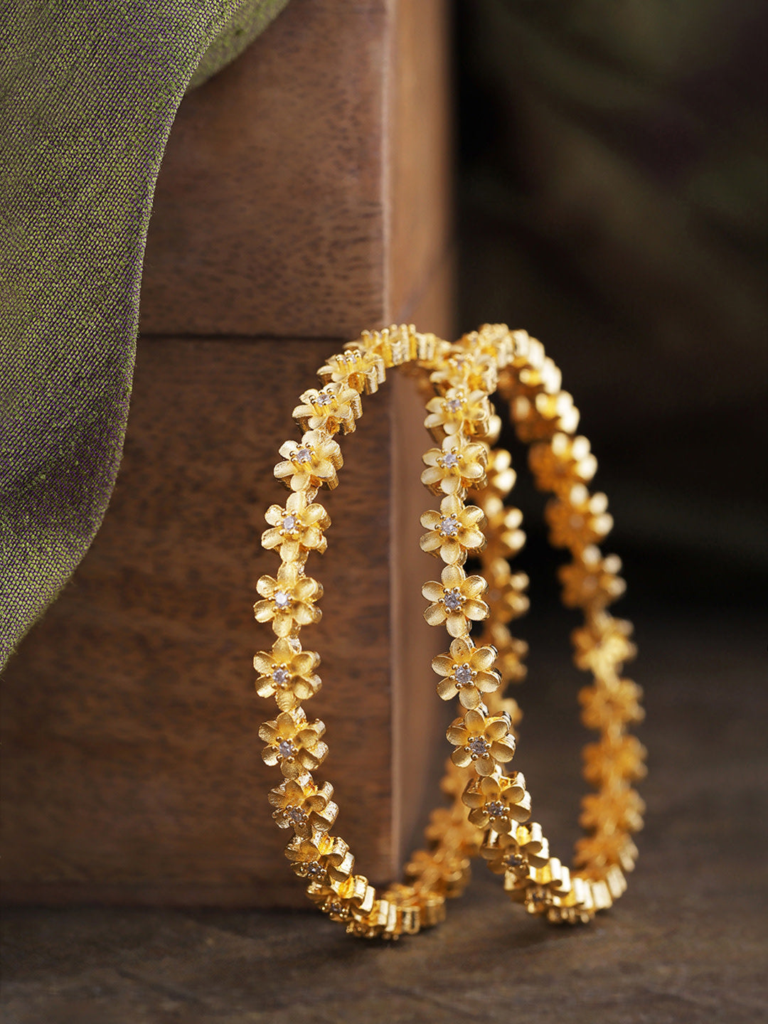 Priyaasi Women Set Of 2 Gold-Polished Stones Studded Bangles in Floral Pattern - Noz2Toz