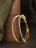 Priyaasi Women Set Of 2 Gold-Polished Ruby Studded Kadli Bangles - Noz2Toz