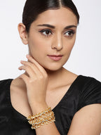Priyaasi Women Set Of 2 Gold-Polished Kundan Studded Off-White Bead Drop Bangles - Swadesiicart