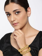 Priyaasi Women Set Of 2 Gold-Polished Stones Studded Jali Work Bangles - Swadesiicart
