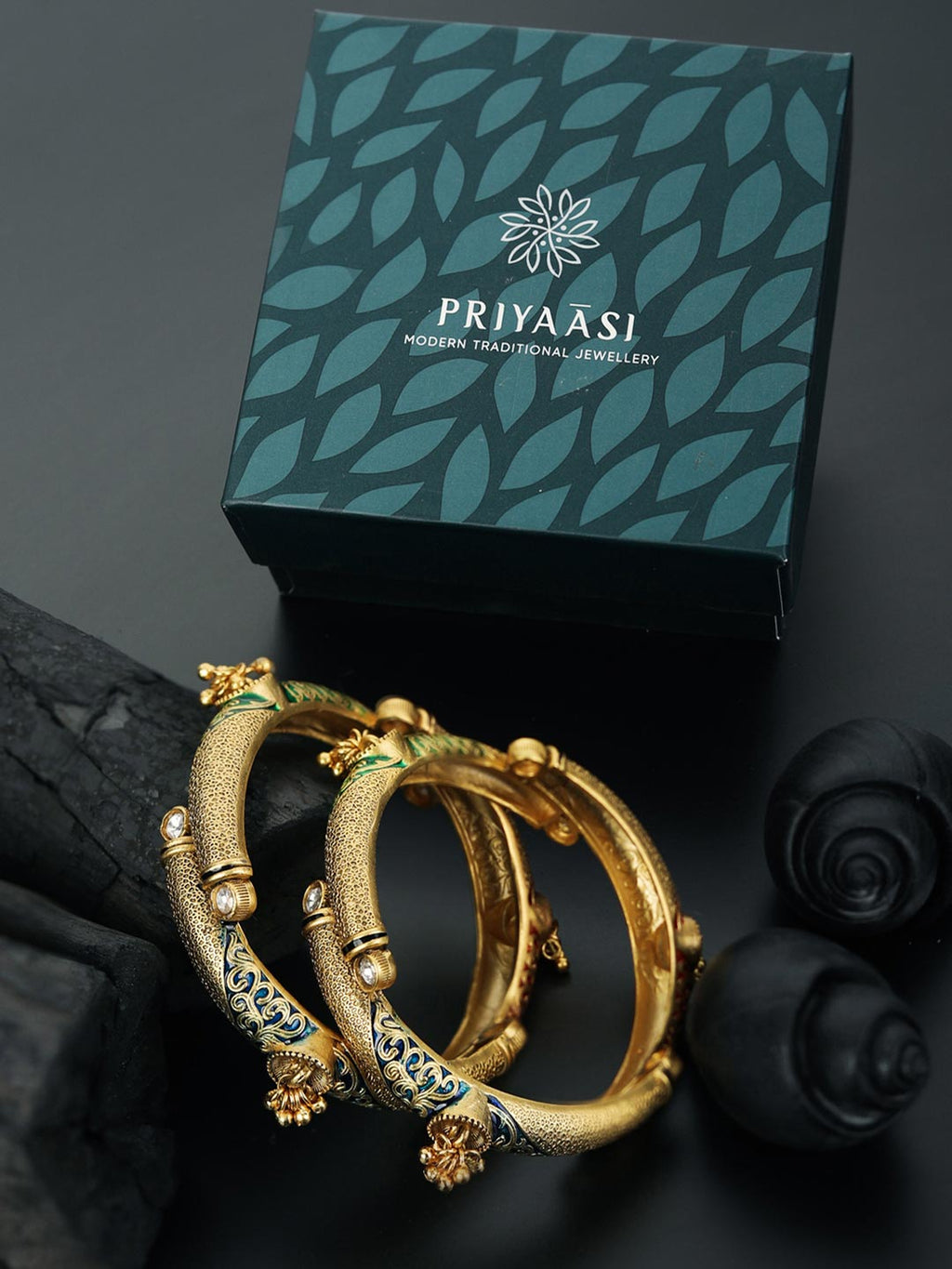 Priyaasi Women Multi-Color Ghungroo Gold-Polished Set of 2 Bangle Set - Swadesiicart