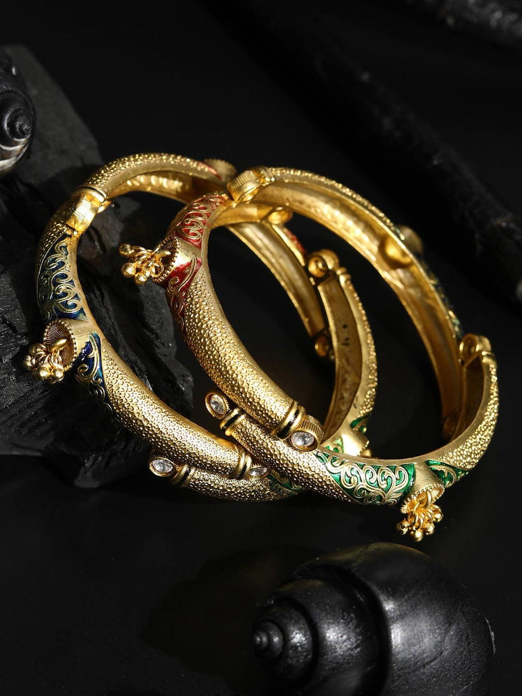 Priyaasi Women Multi-Color Ghungroo Gold-Polished Set of 2 Bangle Set - Noz2Toz