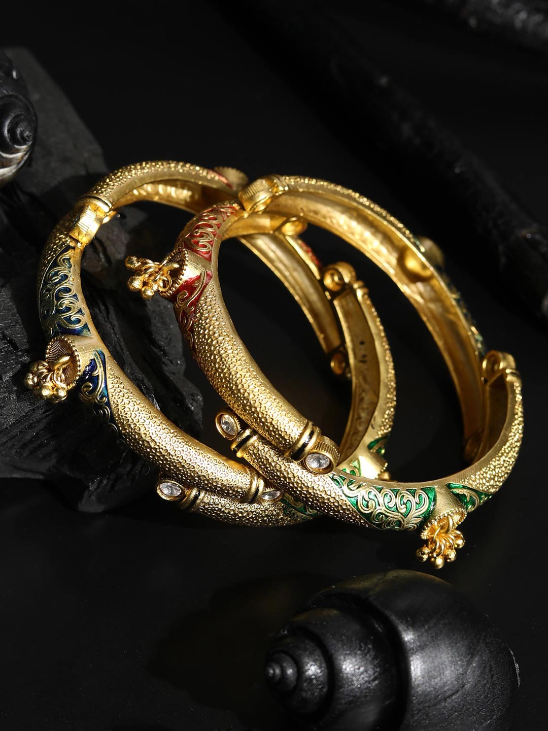 Priyaasi Women Multi-Color Ghungroo Gold-Polished Set of 2 Bangle Set - Noz2Toz