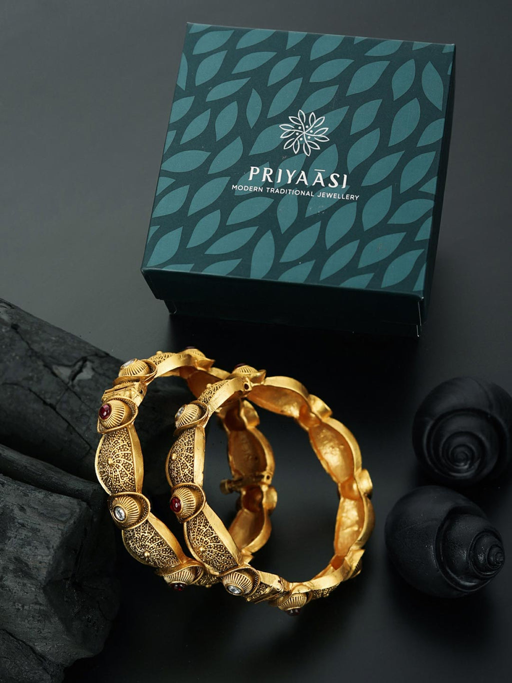 Priyaasi Women Artificial Stones Gold-Polished Set of 2 Bangle Set - Swadesiicart