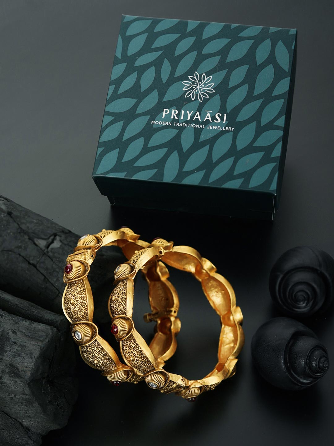 Priyaasi Women Artificial Stones Gold-Polished Set of 2 Bangle Set - Swadesiicart