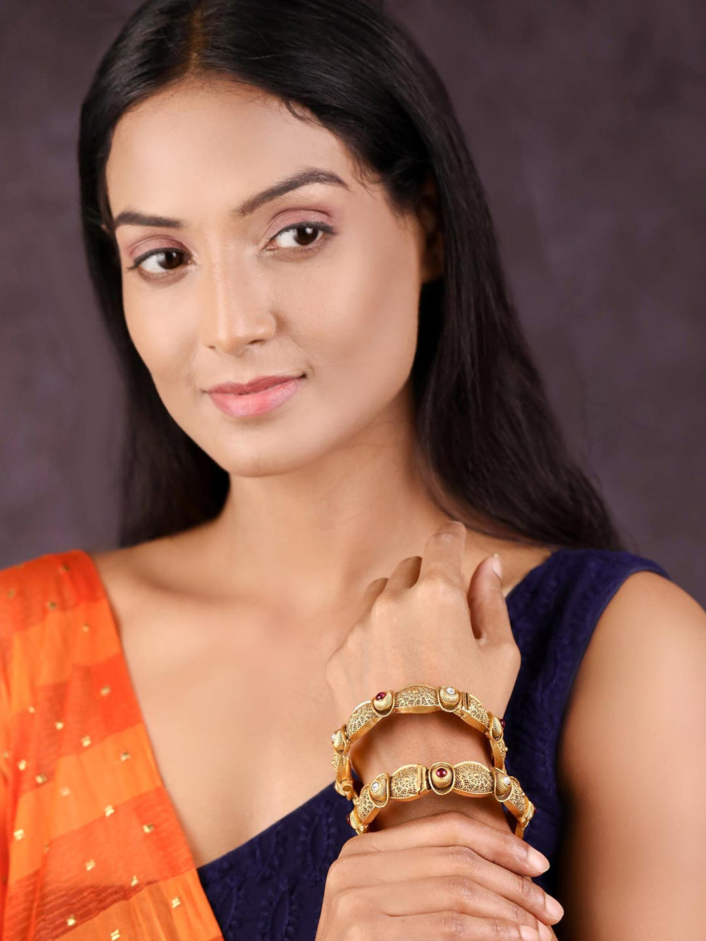 Priyaasi Women Artificial Stones Gold-Polished Set of 2 Bangle Set - Swadesiicart