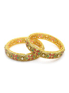 Priyaasi Women Multi Color Ruby Emaraled Gold-Polished Set Of 2 Bangles - Swadesiicart