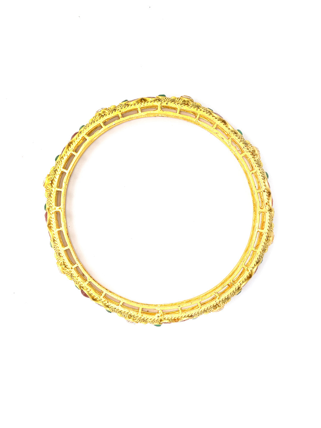 Priyaasi Women Multi Color Ruby Emaraled Gold-Polished Set Of 2 Bangles - Swadesiicart