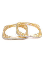 Priyaasi Women Square American Diamond Gold-Polished Set of 2 Bangles - Swadesiicart
