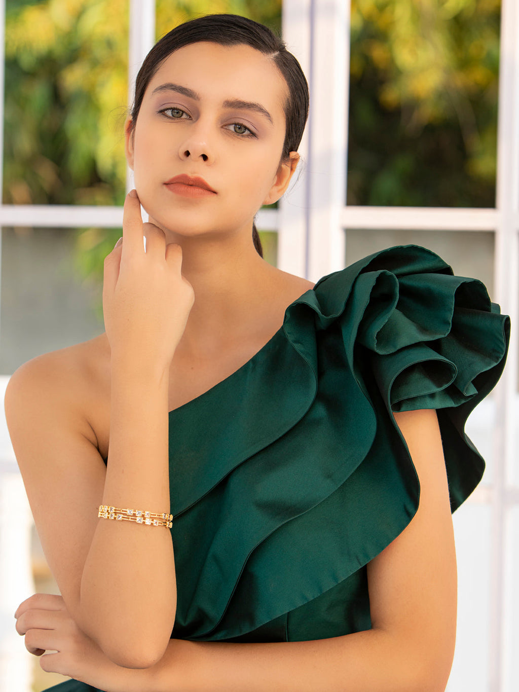 Priyaasi Women Contemporary American Diamond Gold-Polished Set of 2 Bangles - Swadesiicart