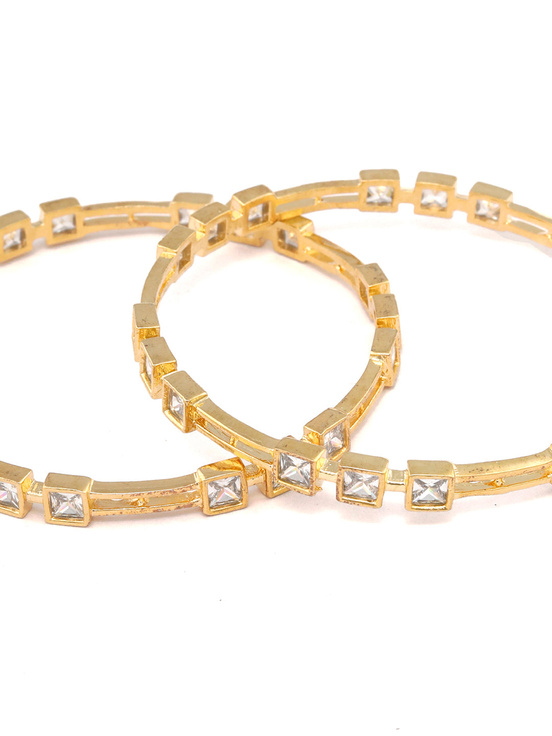 Priyaasi Women Contemporary American Diamond Gold-Polished Set of 2 Bangles - Swadesiicart