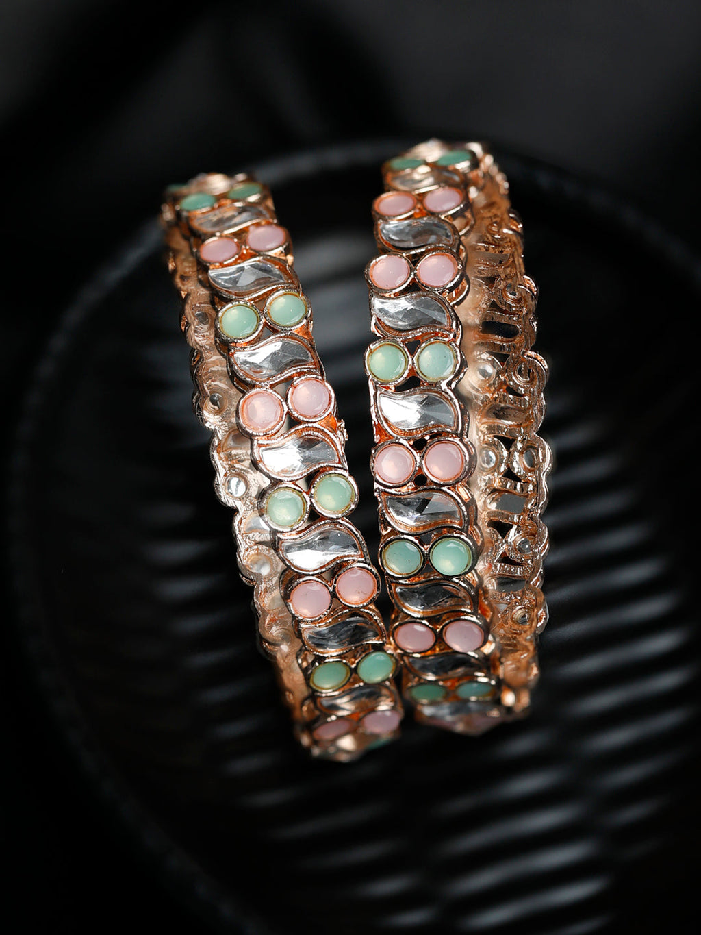 Priyaasi Women Rose Gold Multi Coloured Stones Set of 2 Bangles - Noz2Toz