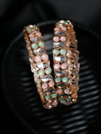 Priyaasi Women Rose Gold Multi Coloured Stones Set of 2 Bangles - Noz2Toz