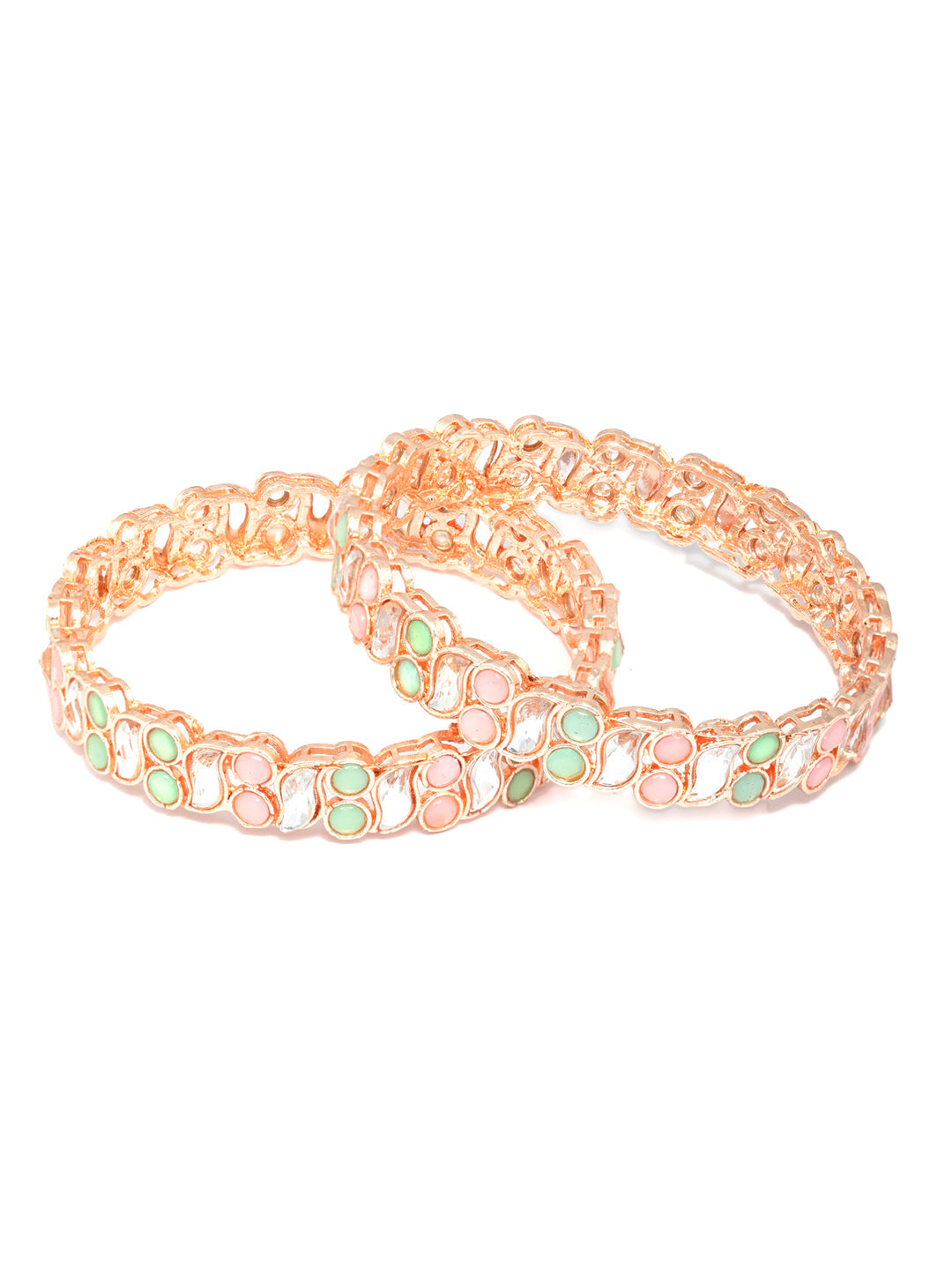 Priyaasi Women Rose Gold Multi Coloured Stones Set of 2 Bangles - Swadesiicart