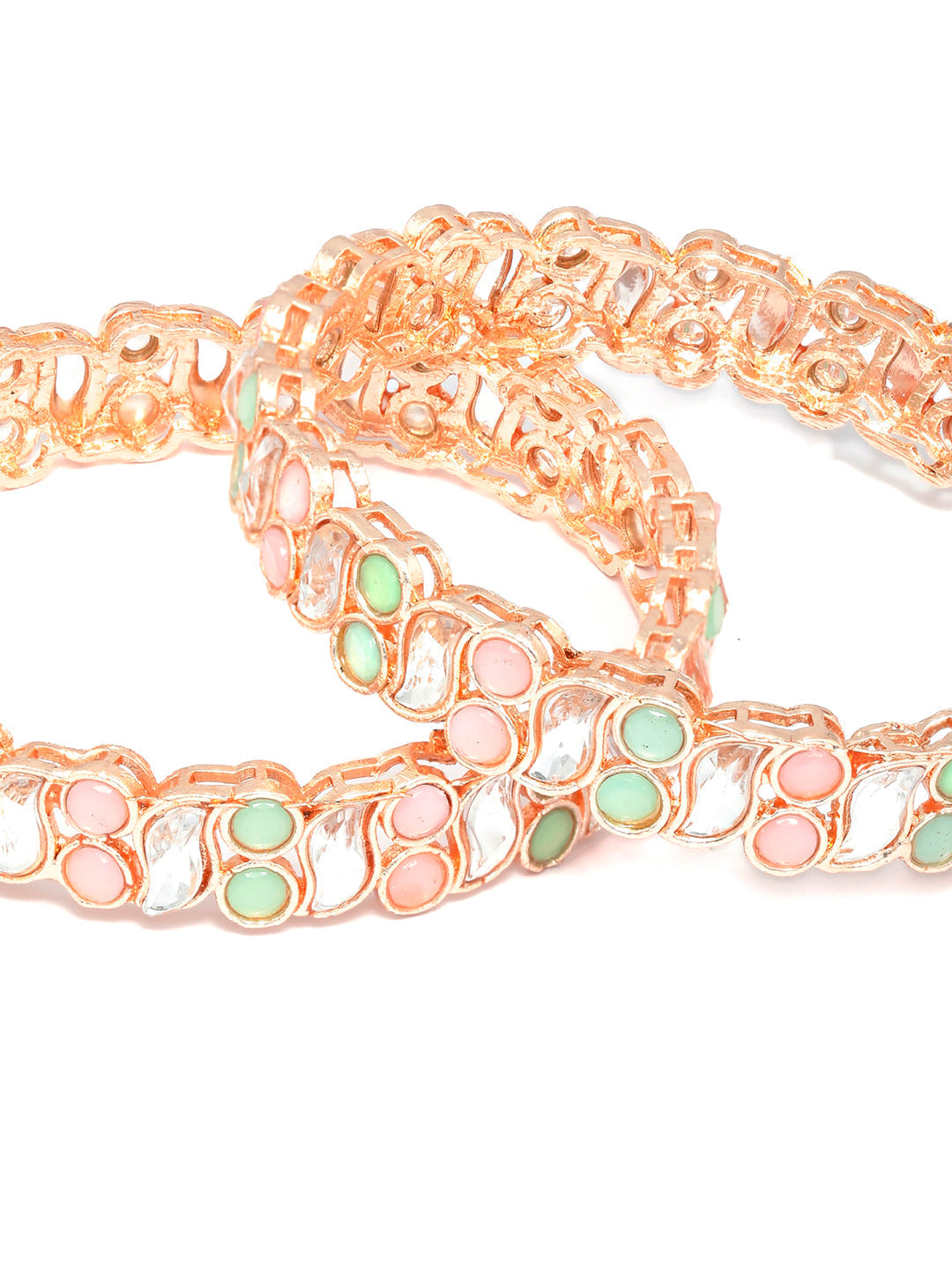 Priyaasi Women Rose Gold Multi Coloured Stones Set of 2 Bangles - Swadesiicart