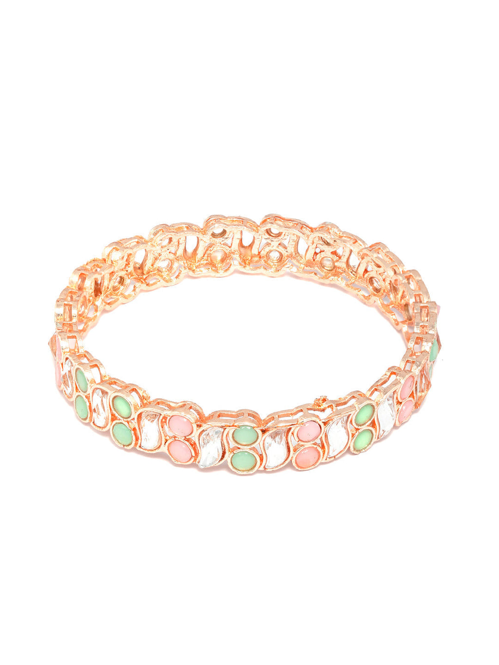 Priyaasi Women Rose Gold Multi Coloured Stones Set of 2 Bangles - Swadesiicart