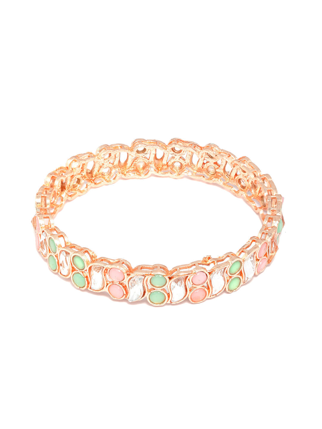 Priyaasi Women Rose Gold Multi Coloured Stones Set of 2 Bangles - Swadesiicart