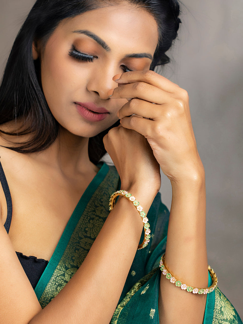 Priyaasi Women Gold-Polished Meenakari Floral Set of 2 Bangles - Swadesiicart