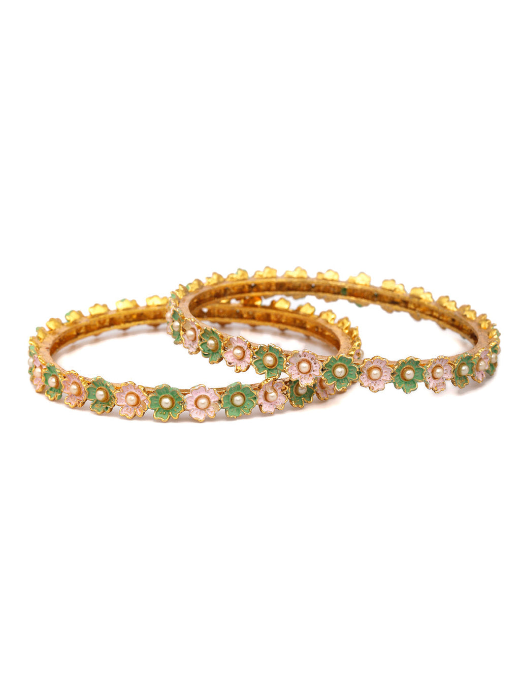 Priyaasi Women Gold-Polished Meenakari Floral Set of 2 Bangles - Swadesiicart