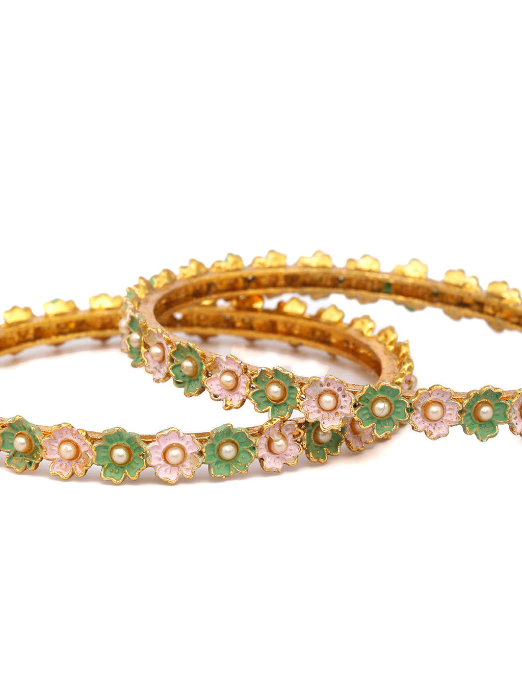 Priyaasi Women Gold-Polished Meenakari Floral Set of 2 Bangles - Swadesiicart