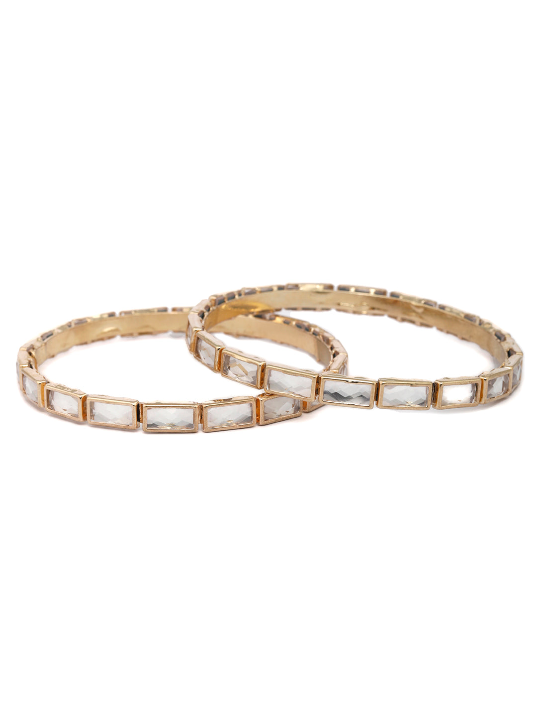 Priyaasi Women Elegant Stone Studded Gold-Polished Set of 2 Bangles - Swadesiicart
