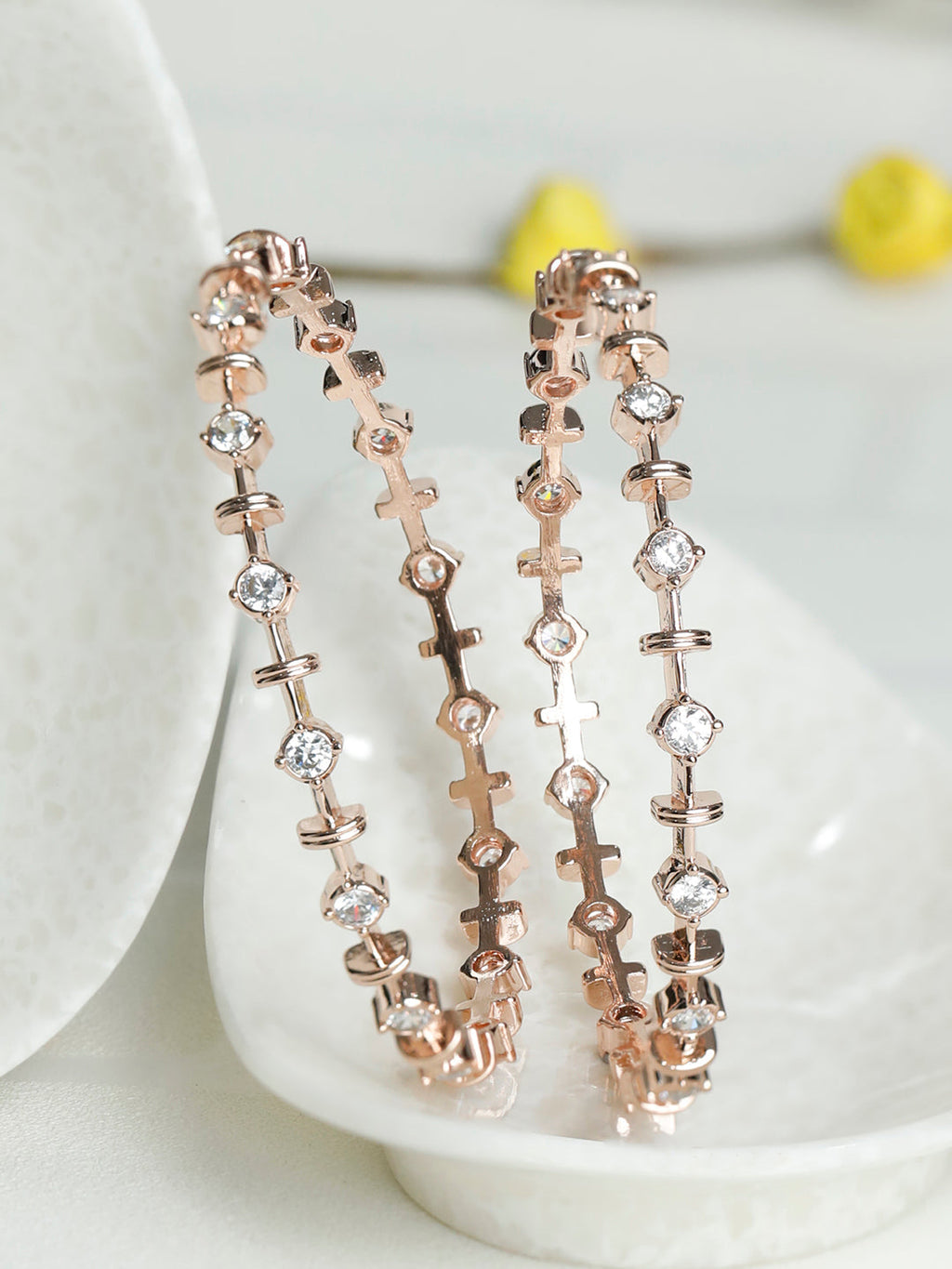 Priyaasi Women Contemporary American Diamond Rose Gold Bangles Set of 2 - Noz2Toz