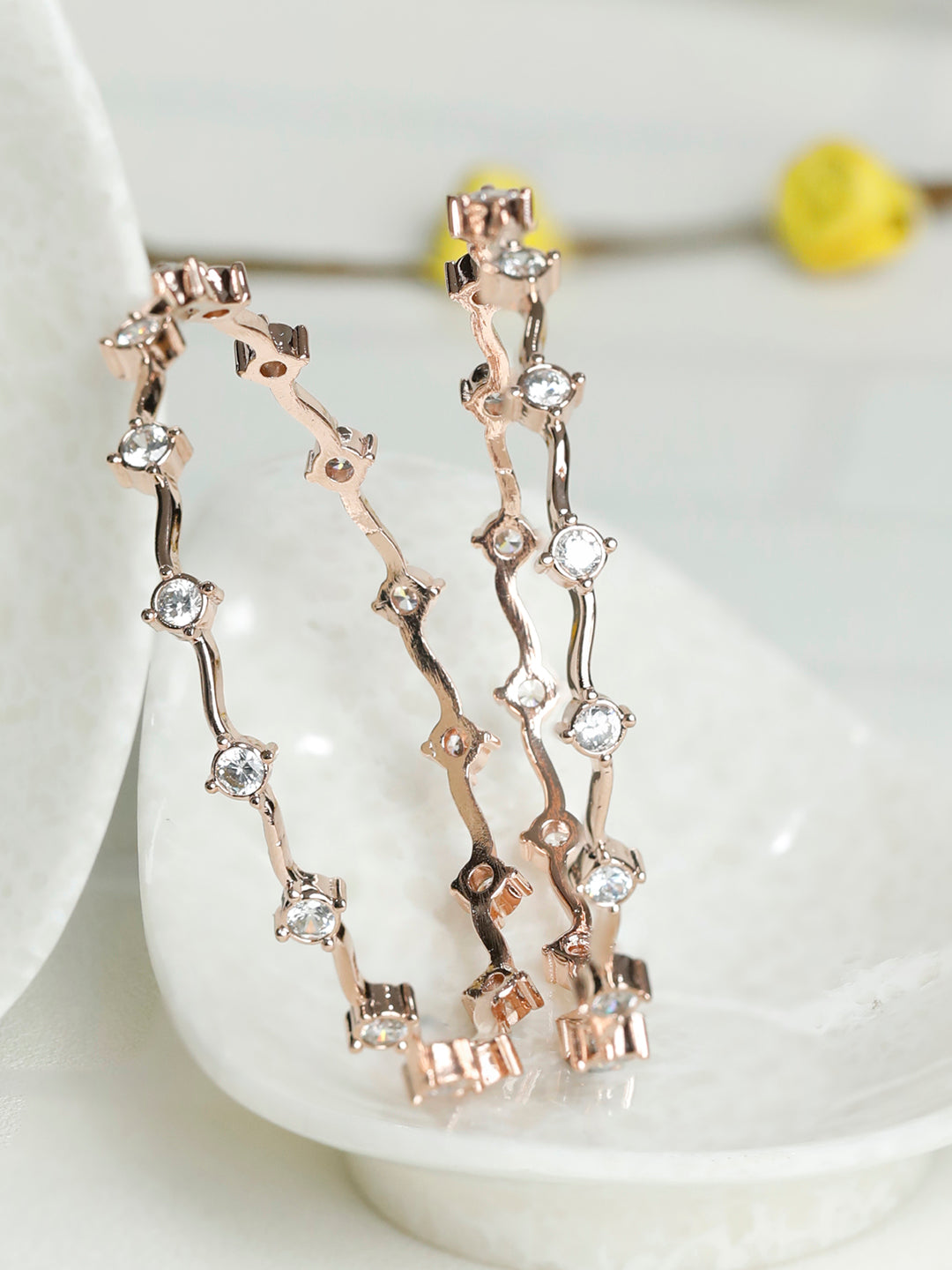 Priyaasi Women Elegant American Diamond Rose Gold Bangles Set of 2 - Noz2Toz