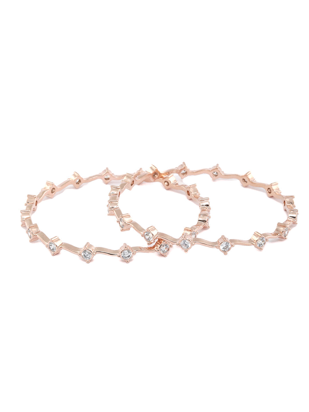 Priyaasi Women Elegant American Diamond Rose Gold Bangles Set of 2 - Swadesiicart