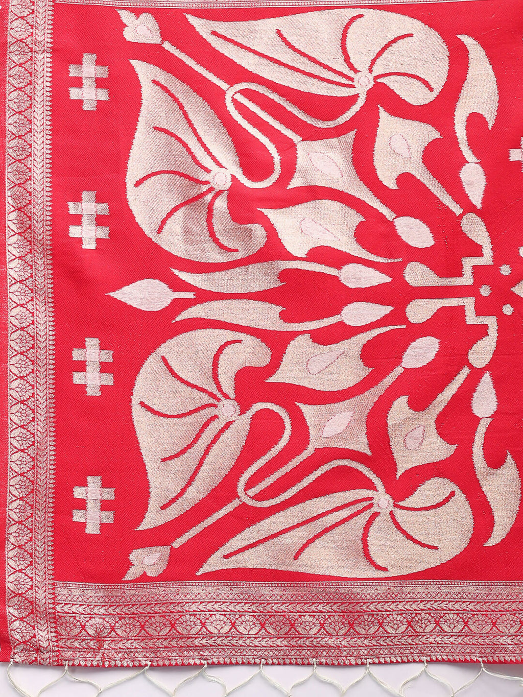 Shree Shyam Fashion Devistuti Red White Linen Cotton Saree | Grocsy