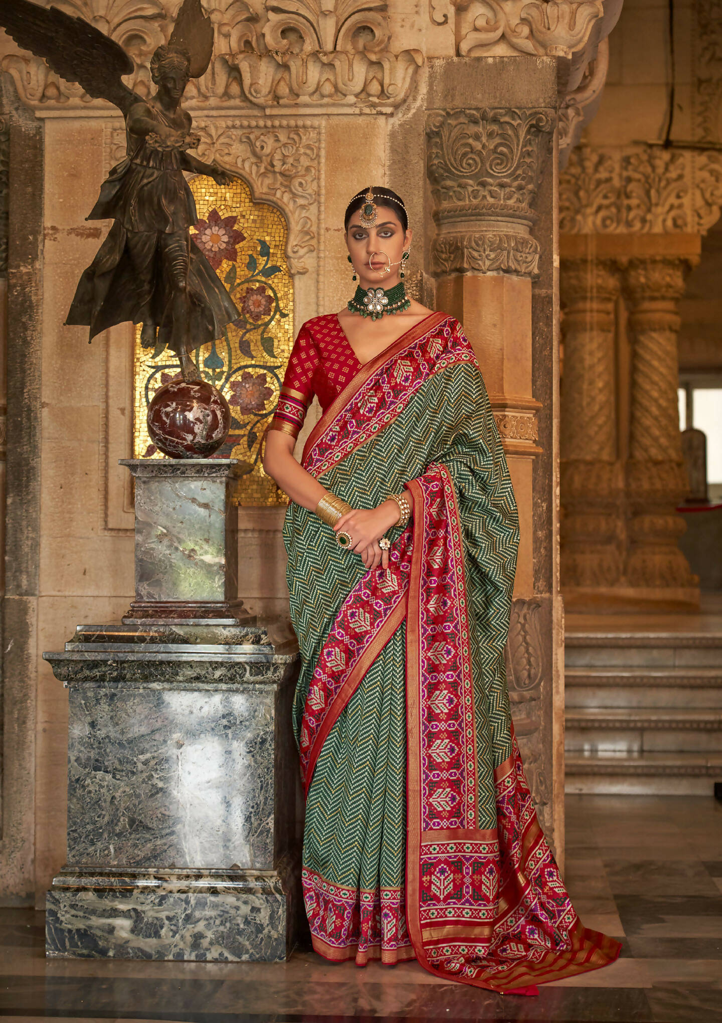 Siam Green Banarasi Weaving, Ultra Aqua Finish, Zari Work Banarasi Silk Saree - Rath Kunti | Grocsy