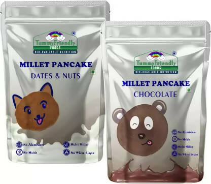 TummyFriendly Foods Millet Pancake Mix Combo - Chocolate, Dates, Nuts. HealthyBreakfast Cocoa Powder | Grocsy
