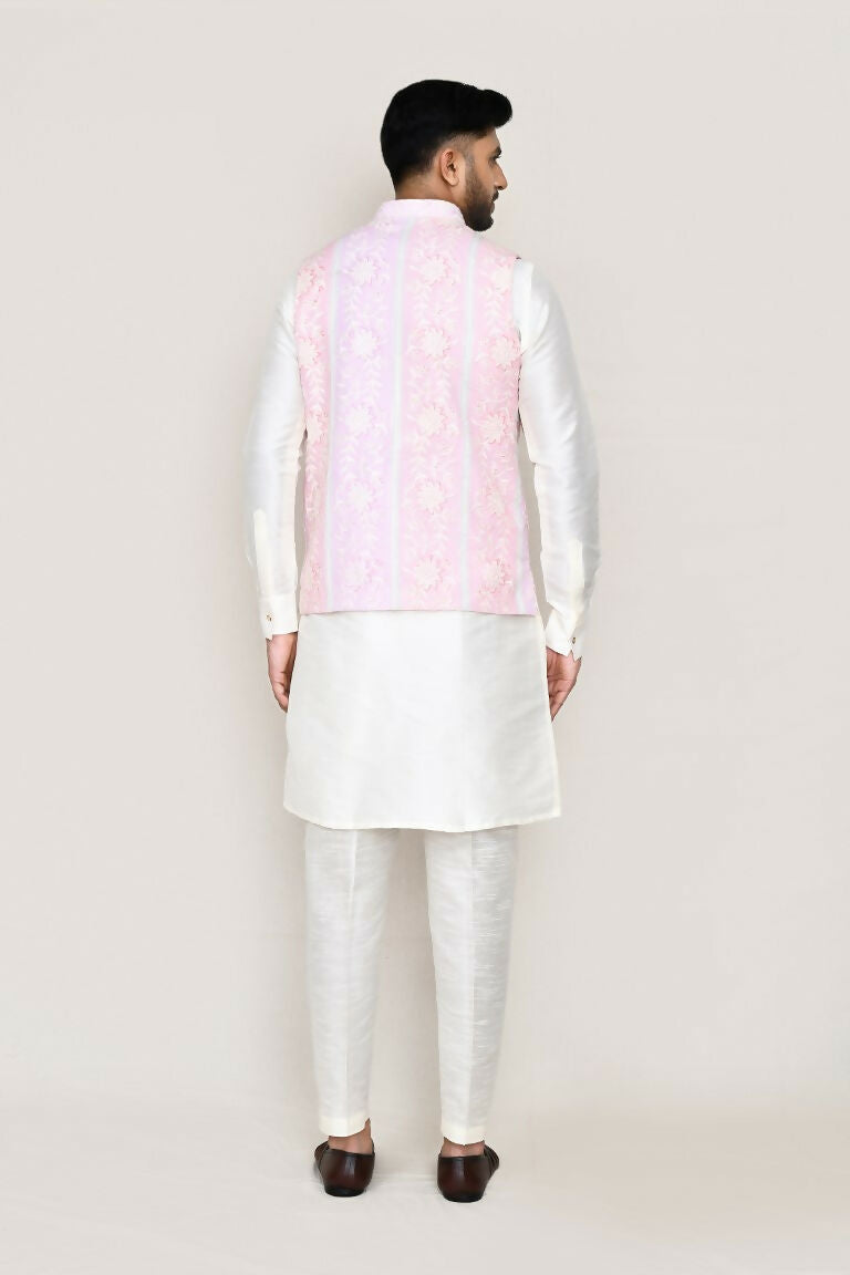 Joban Fashion White Colored Art Silk Fabric Kurta, Jacket With Straight Fit Pant | Grocsy