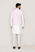Joban Fashion White Colored Art Silk Fabric Kurta, Jacket With Straight Fit Pant | Grocsy