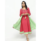 Cheera Double Layer Long Anarkali With Beautiful Block Print Design | Grocsy
