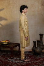 Semi Pattu Gold Padmajaal Kurta Set By Hilo Design | Grocsy