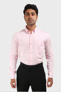 Jonesburg Mens Baby Pink Satin Slub Slim Fit Semi Formal Shirt | Grocsy