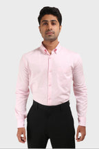 Jonesburg Mens Baby Pink Satin Slub Slim Fit Semi Formal Shirt | Grocsy