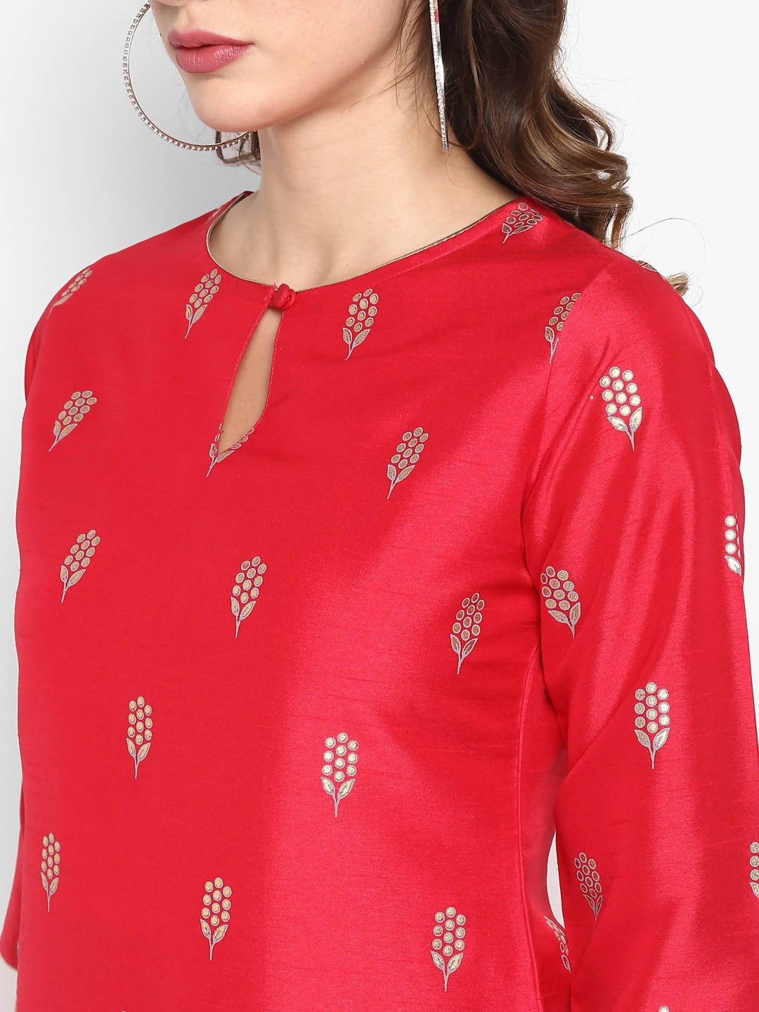 Janasya Women Red Poly Silk Kurta With Palazzo and Dupatta | Grocsy