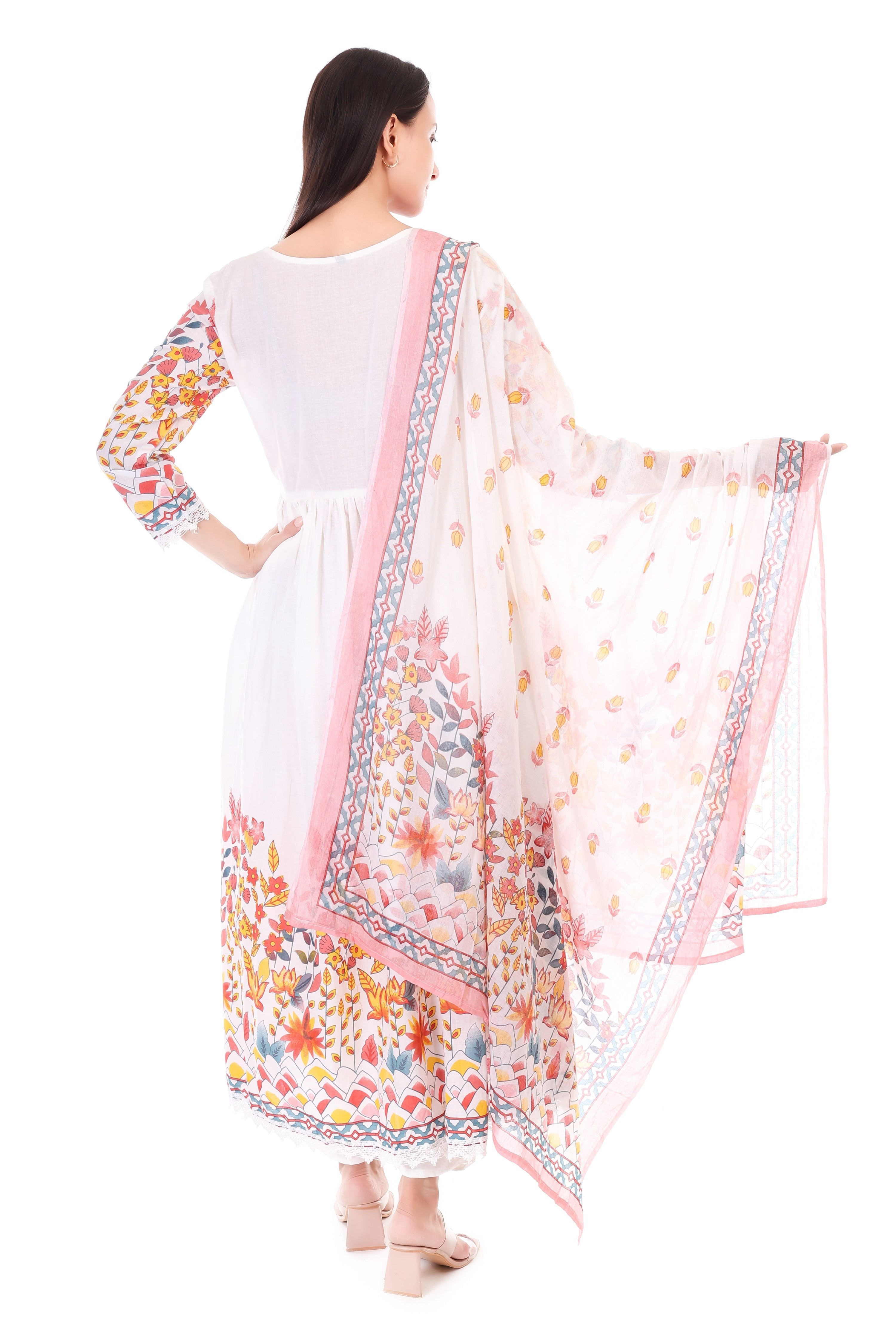 Jaitra Apparels Off White Embroidered Pure Cotton Kurta Set With Dupatta | Grocsy