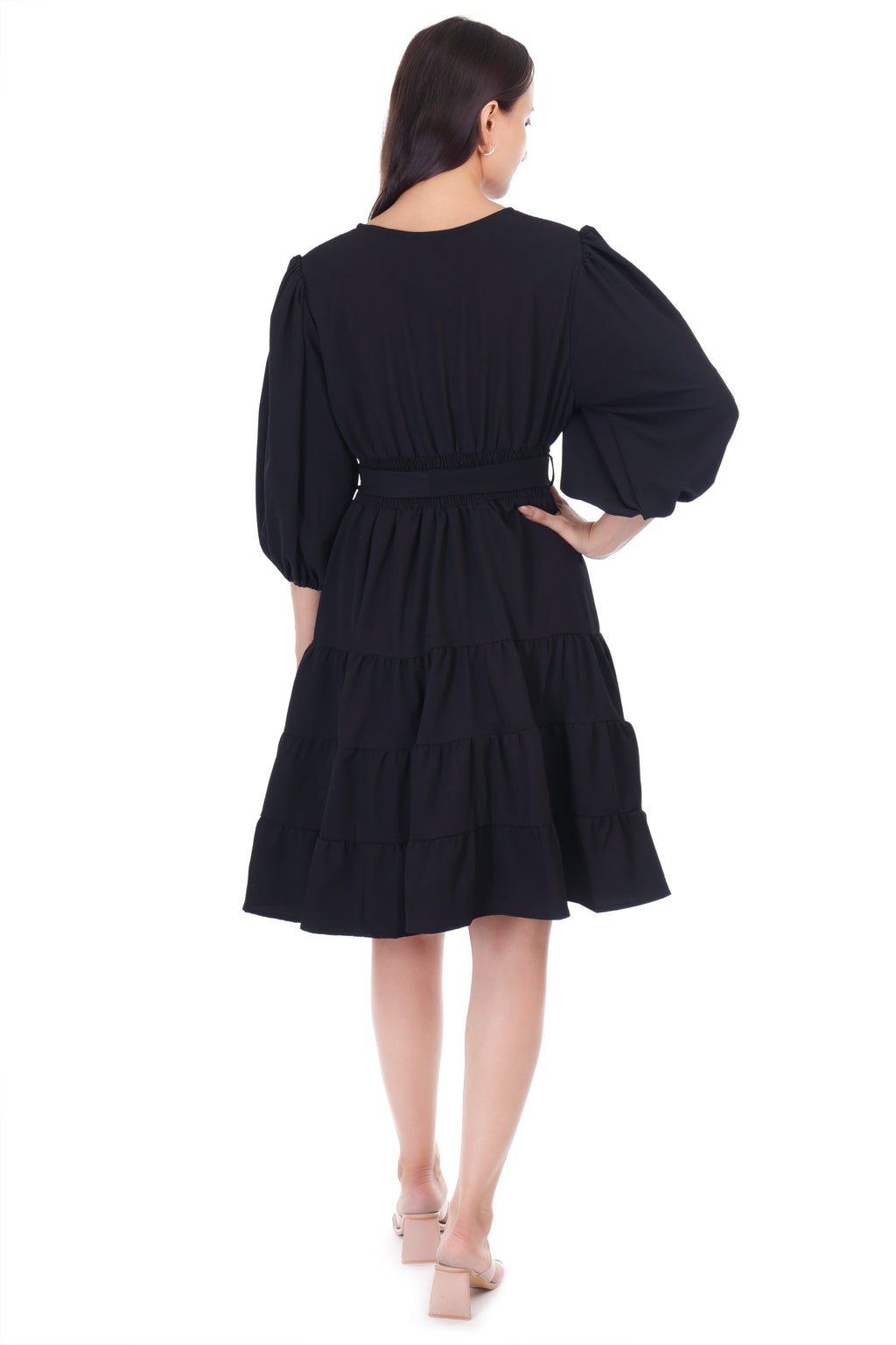 Jaitra Apparels Black Rayon Crepe Midi Dress | Grocsy