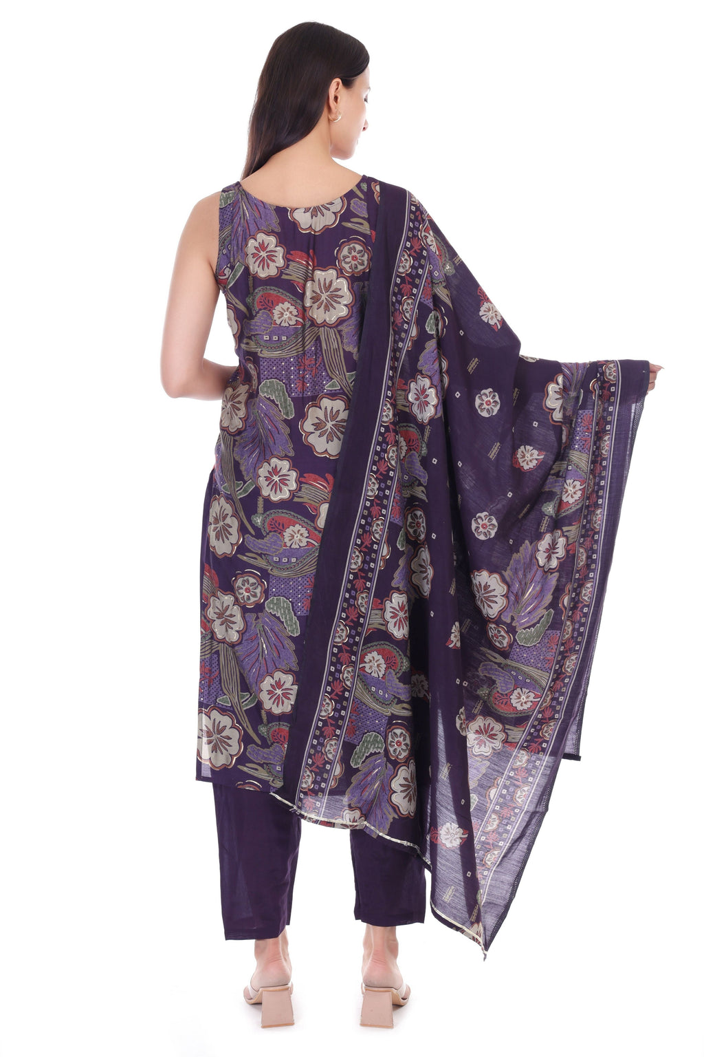 Jaitra Apparels Purple Embroidered Muslin Fabric Kurta Set With Dupatta | Grocsy