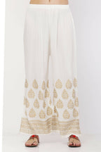 PAVONINE White Color Golden Printed Rayon Fabric Sharara For Women | Grocsy