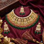 Jewel City Exquisite Gold-Plated Kundan Bridal Choker Set with Emerald Green Beads - Traditional Ethnic Indian Jewelry | Grocsy