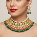 Jewel City Exquisite Gold-Plated Kundan Bridal Choker Set with Emerald Green Beads - Traditional Ethnic Indian Jewelry | Grocsy