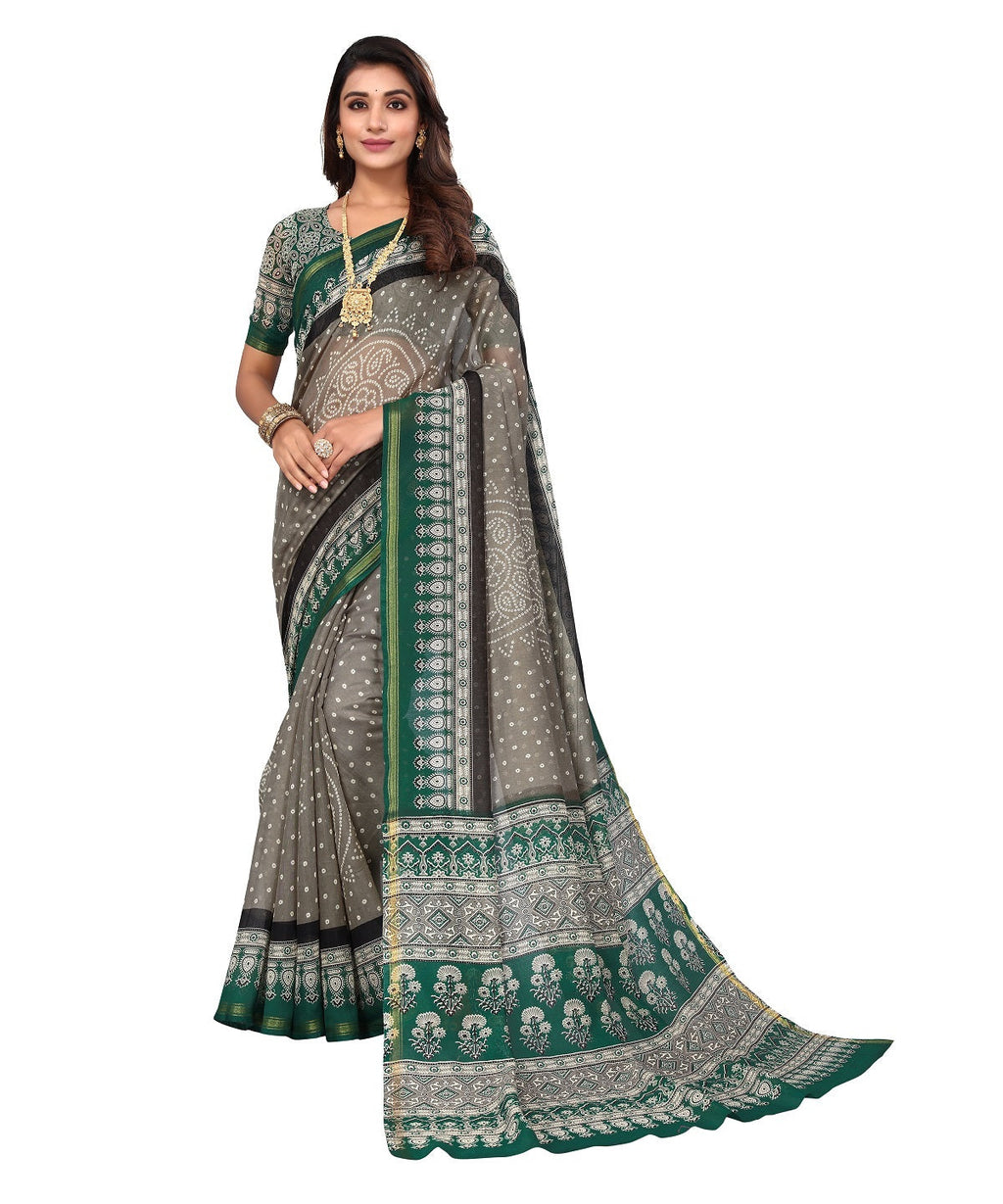 Vamika Linen Jari Border Grey Bollywood Style Saree | Grocsy