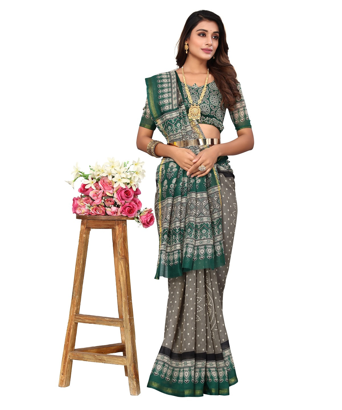 Vamika Linen Jari Border Grey Bollywood Style Saree | Grocsy
