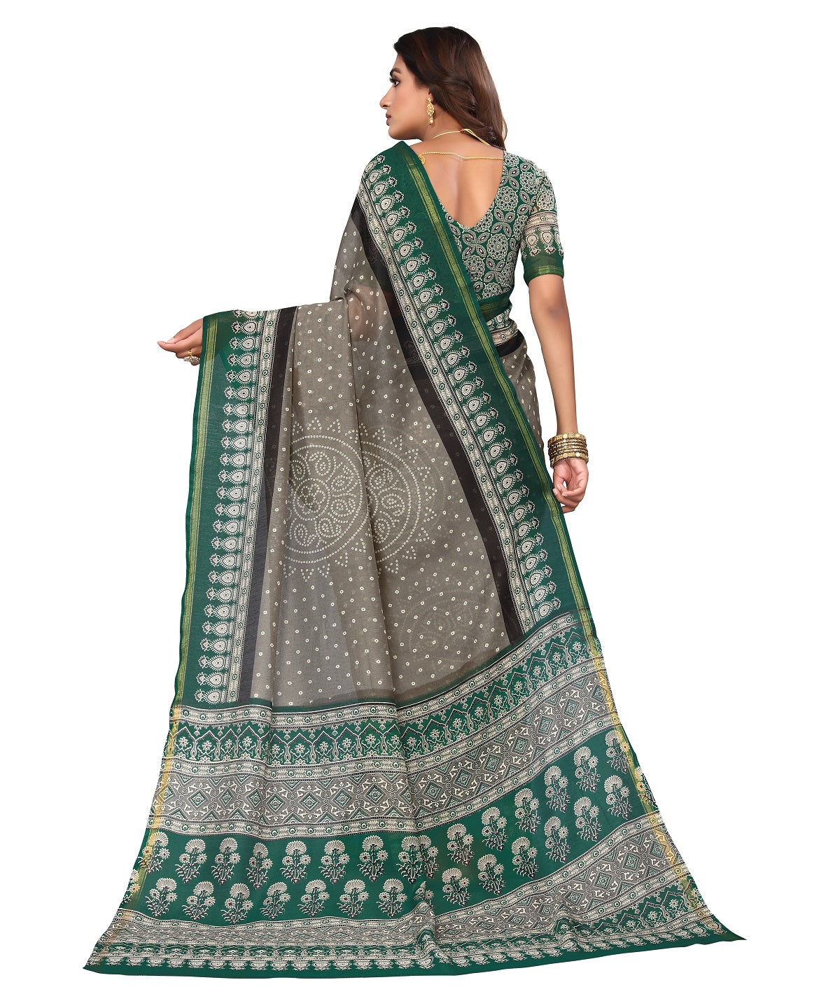 Vamika Linen Jari Border Grey Bollywood Style Saree | Grocsy