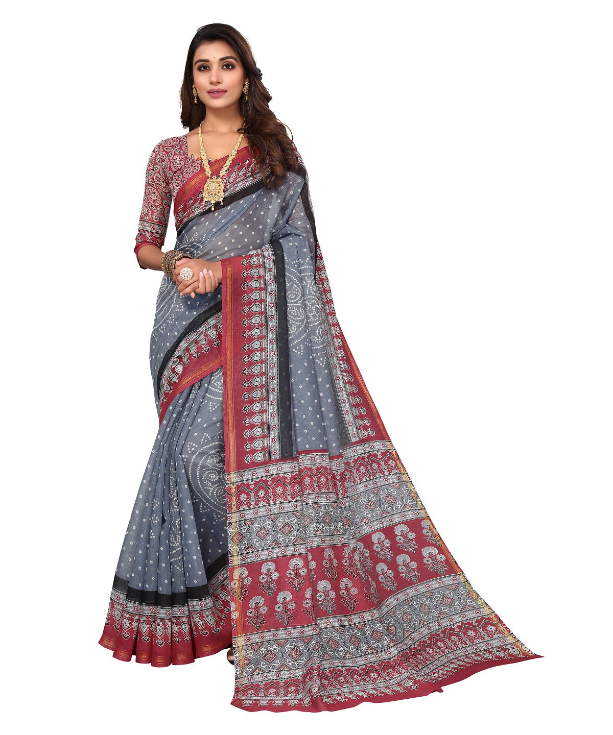 Vamika Linen Jari Border Grey Bollywood Style Saree | Grocsy
