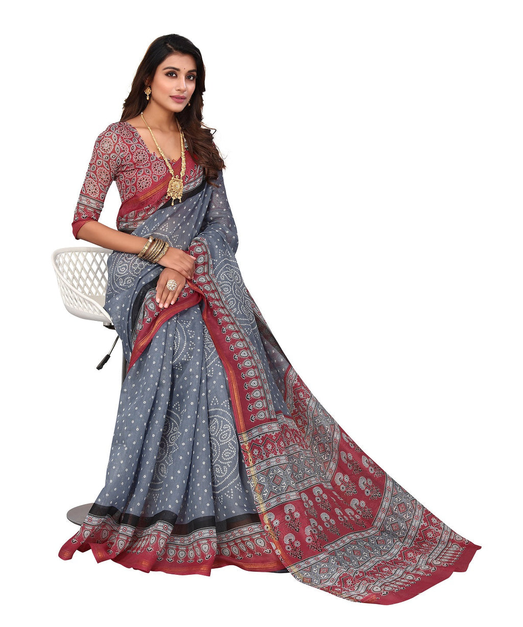 Vamika Linen Jari Border Grey Bollywood Style Saree | Grocsy